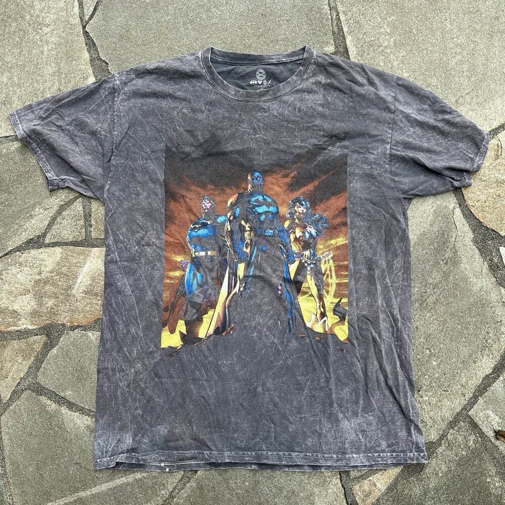 Justice League Shirt Mens Large Gray DC Comics Batman Superman Wonder Woman